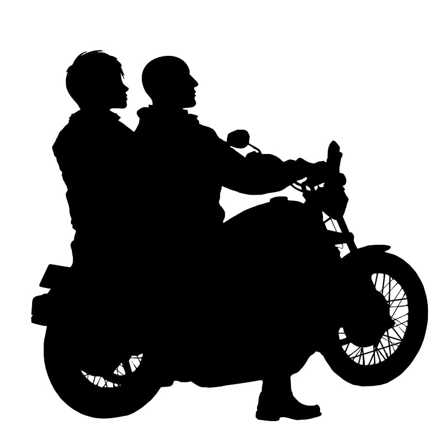 silhueta, casal, motocicleta, cavaleiro, aventura, motociclista, helicóptero, lazer, estilo de vida, homem