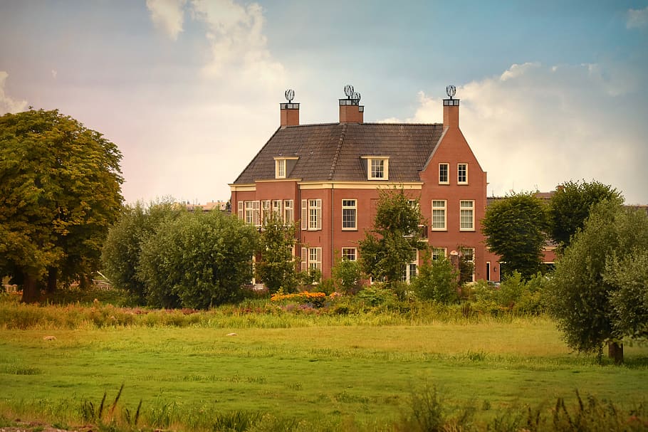 manor, house, residence, property, field, tree, garden, old, historic, architecture
