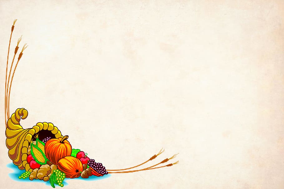 Ilustración, acción de gracias, temática, fondo, elementos de otoño, elementos., papel, tarjeta, cornucopia, cosecha