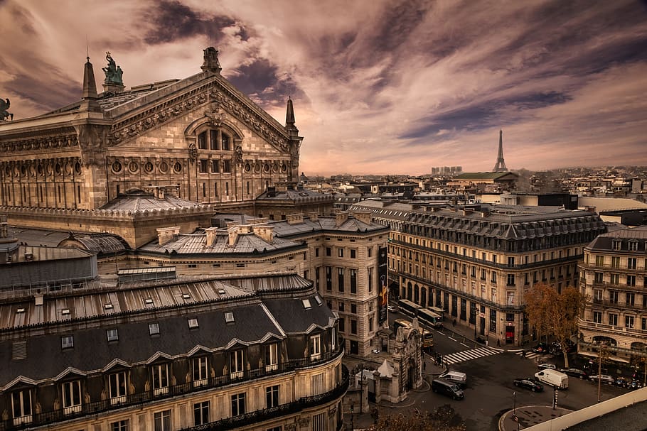 paris, view, france, perspective, architecture, opera, panorama, sky, building exterior, built structure