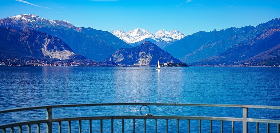 the port of the rhine, sailing boat, lago maggiore, mountains, porto, a view of the lake, overview, landscape, lombardy, italy