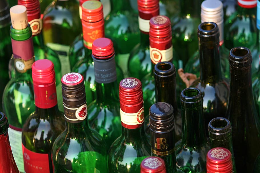 botellas, botellas de vino, vacías, basura, vidrio, botellas de vidrio, vino, alcohol, bebida, reciclaje