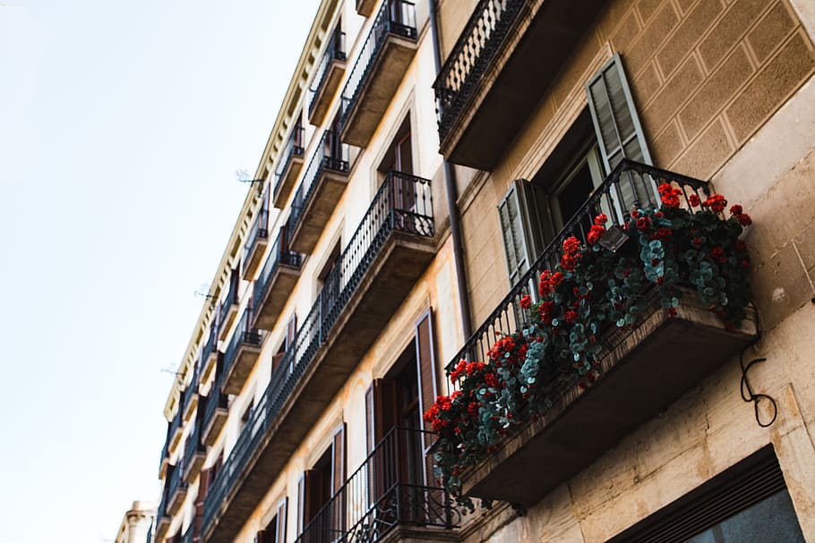 moradias em banda, barcelona, ​​espanha, arquitetura, cidade velha, cidade, janelas, viagens, fachada, casa