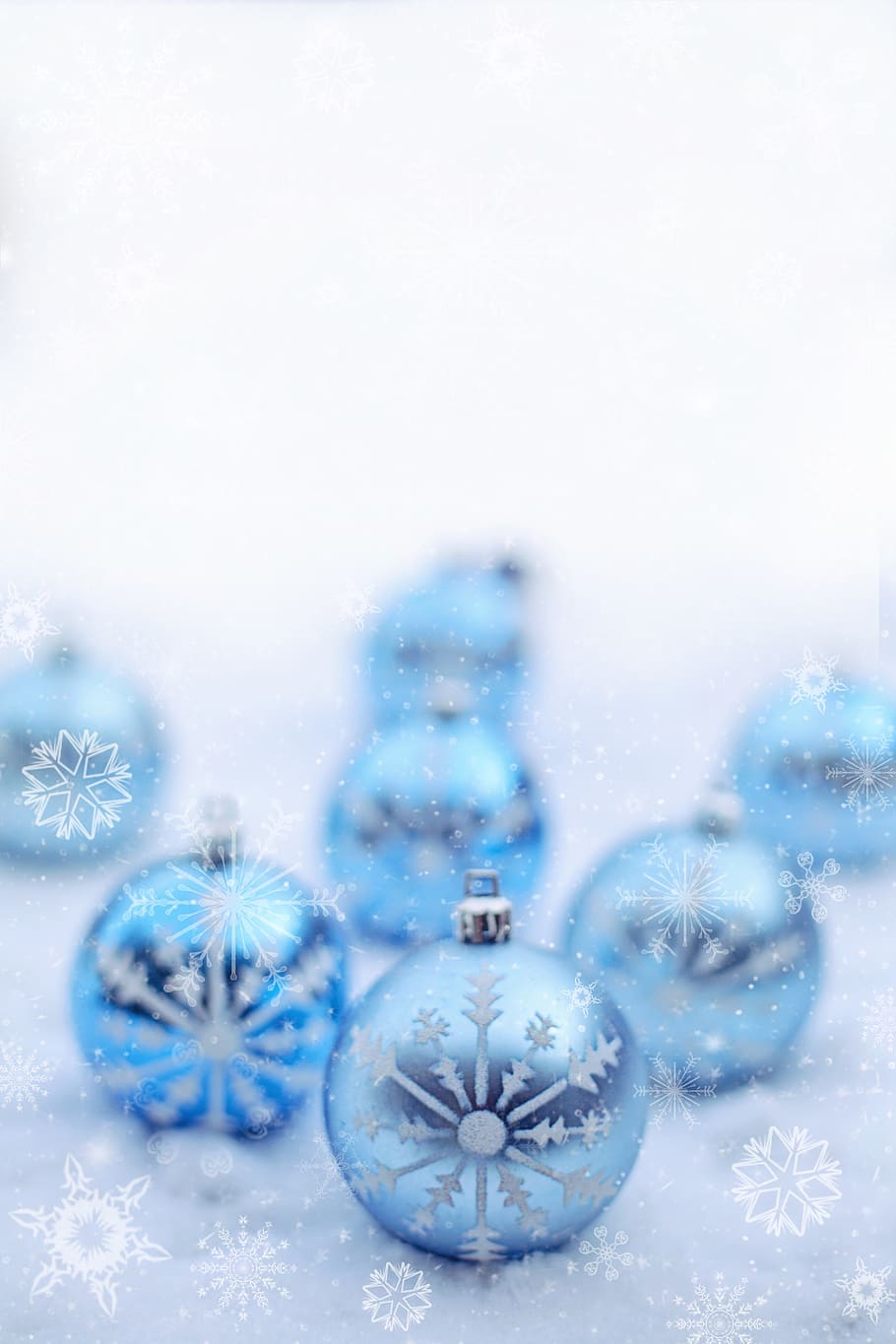 snow, snowing, ornaments, pale blue, light blue, winter, cold, nature, snowfall, snowflakes