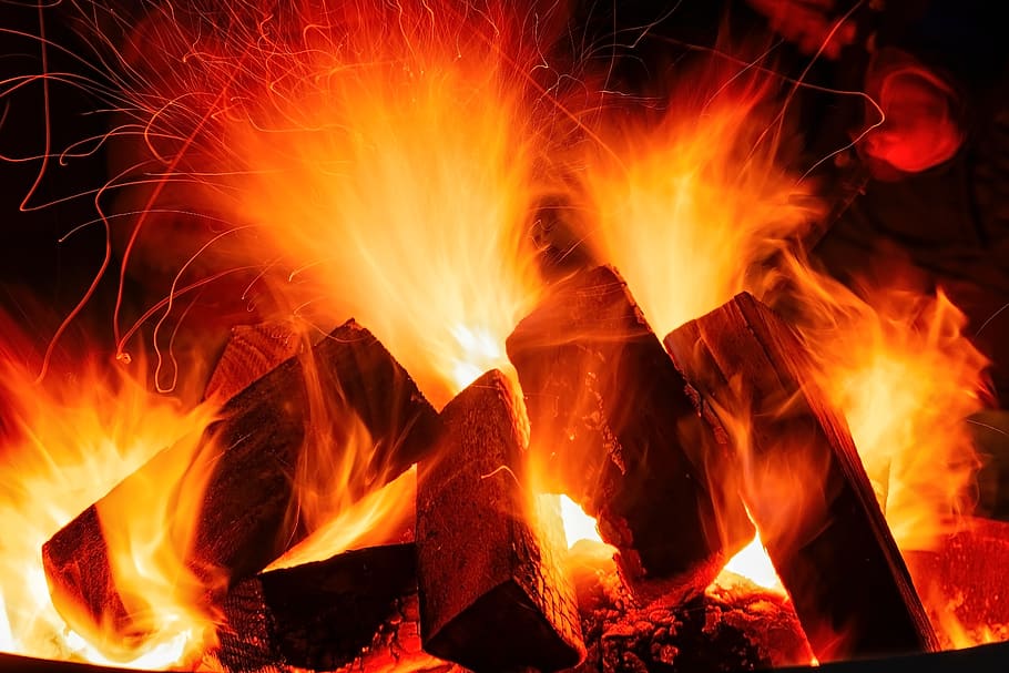 open fire, fire, embers, flame, hot, burn, heat, glow, fireplace, campfire
