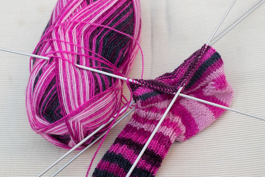tejido de punto, calcetines, lana, aguja de tejer, manualidades, hacer, industria doméstica, trabajo manual, hilo, rosa
