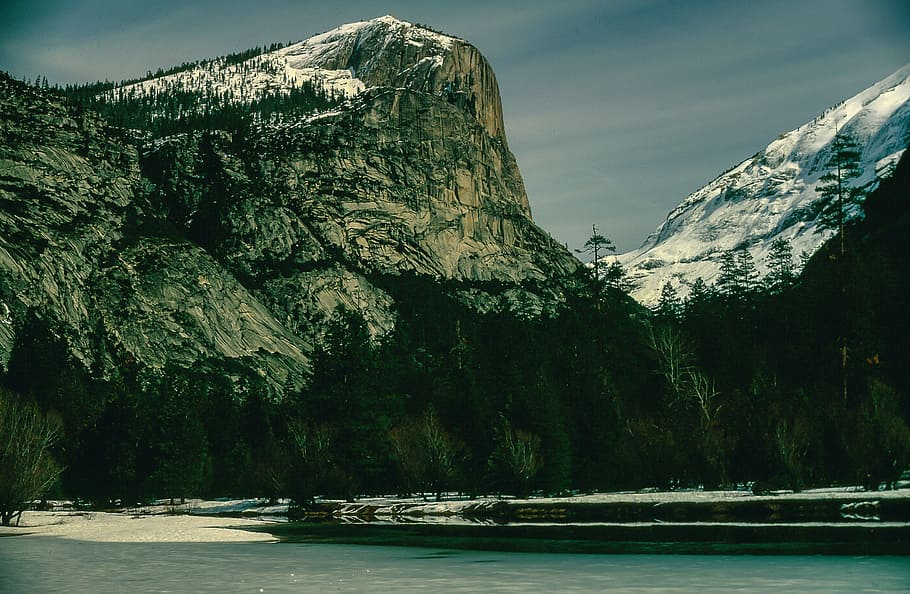 Half Dome Rock, Mirror Lake, Yosemite, nacional, parque, América, California, cúpula, glaciar, verde