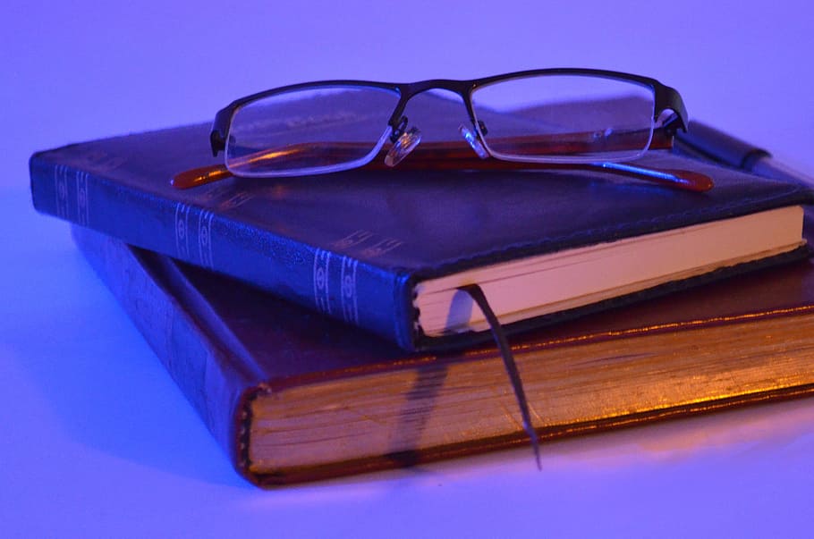 buku, bacaan kaca # 2, akademik, bisnis, pendidikan, belajar, mencatat, membaca, kacamata, biru
