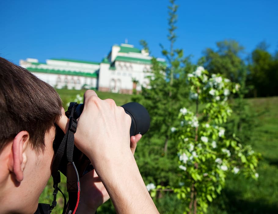 fotógrafo, verano, tiro, cámara, lente, fotografía, tecnología, una persona, actividad, árbol