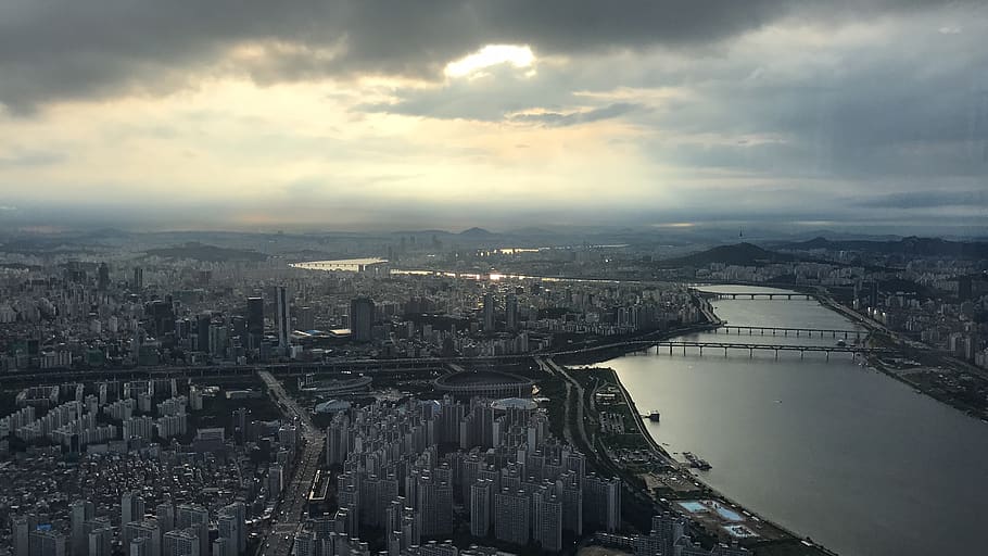 Seúl, Corea del Sur, Lotte, torre, puesta de sol, Asia, viajes, ciudad, punto de referencia, horizonte