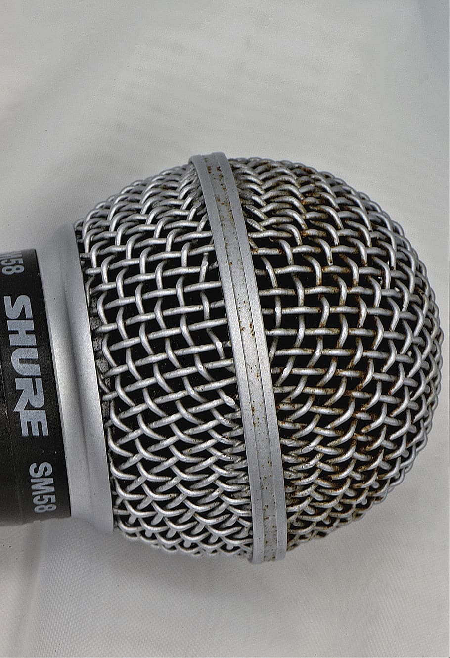 microphone, close up, used, microphone basket, old, pattern, indoors, close-up, still life, single object