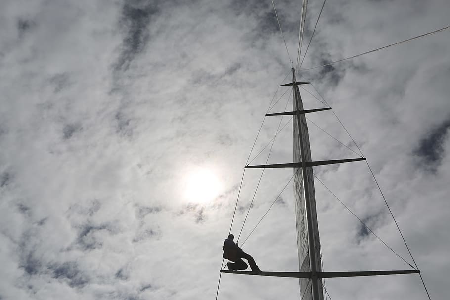 mast, sailboat, sailing, clouds, cloudy, sky, sun, adventure, outdoors, people