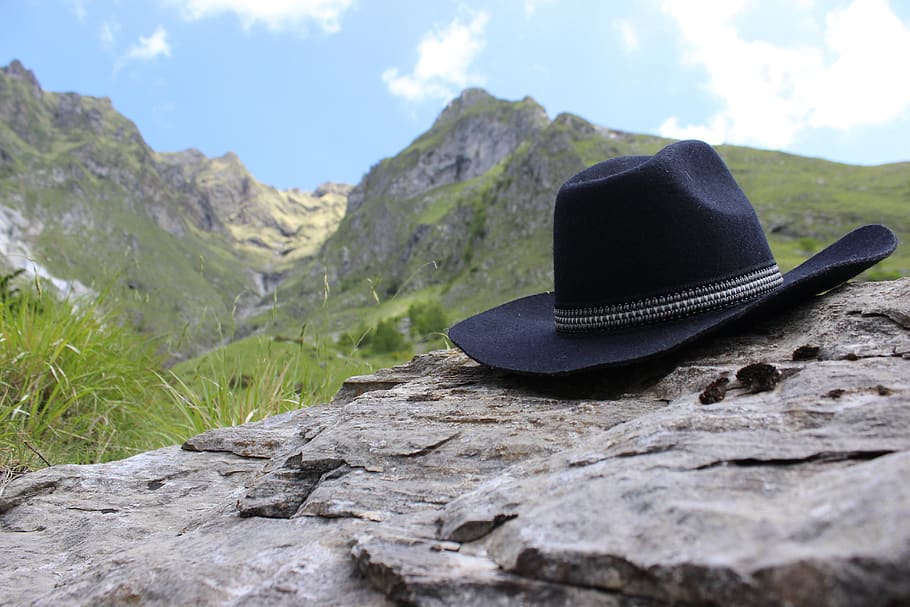 wild west, hat, mountains, west, country, nature, old west, solid, rock, rock - object