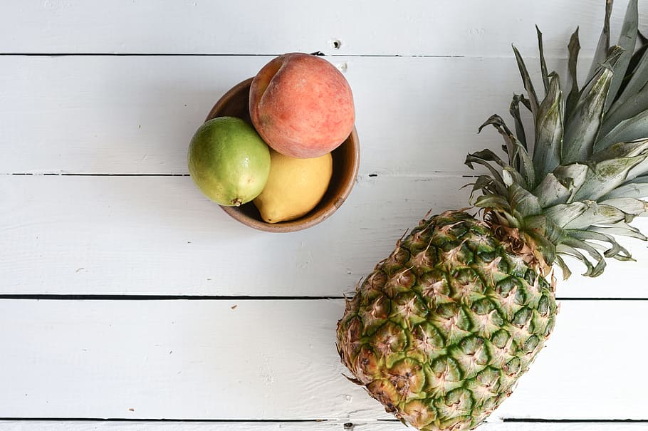 abacaxi, tigela, frutas cítricas, frutas, limão, comida e bebida, fruta, comida, alimentação saudável, fruta tropical