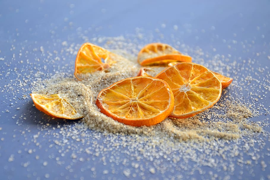 laranjas, cítrico, laranja, tangerinas, fatias, açúcar, açúcar de baunilha, cozinha, ingredientes, preparação