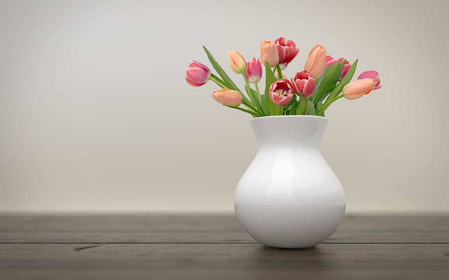 tulip, vas, model tahun, retro, dinding, kayu, bunga, musim panas, warna, buket
