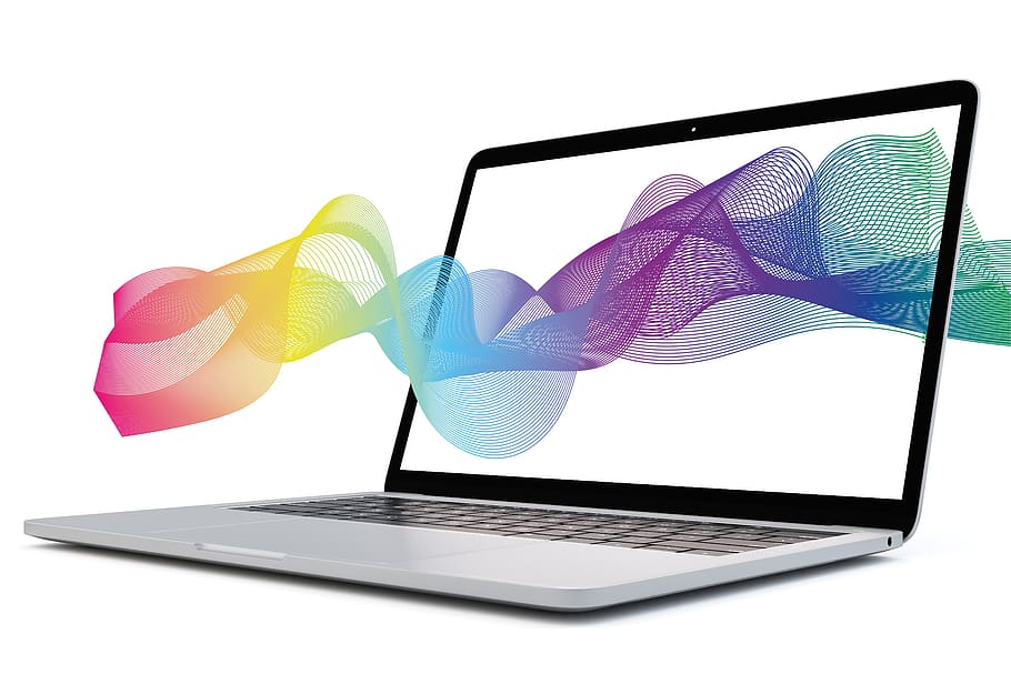 computer, screen, abstract, colors, rainbow, wave, communication, laptop, design, technology