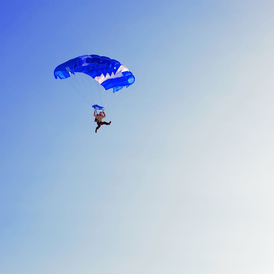 blue, diving, extreme, falling, fly, flyer, dom, jumping, men, parachute