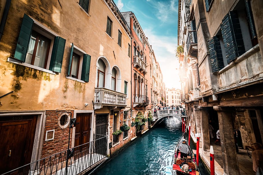 jalan venice, kanal, arsitektur, eropa, gondola, bersejarah, rumah, italia, tua, laut