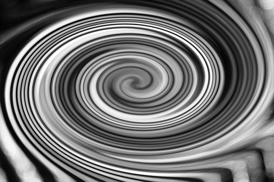 abstrak, hitam, putih, latar belakang spiral, dan, berputar, spiral, memutar, cahaya, gelap