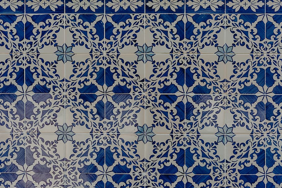 azulejos portugueses, típico, vitrificado, cerâmica, telhas, lisboa, portugal, plano de fundo, parede, padrão