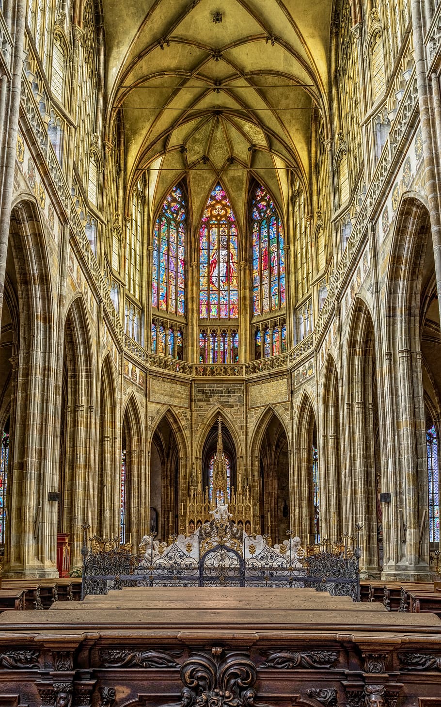 st vitus cathedral, church, czech republic, glass window, structure, church window, historically, dom, architecture, gothic
