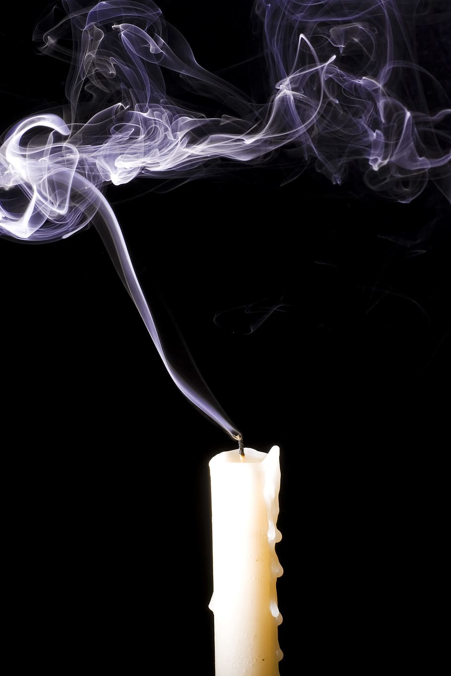 candle, wax, smoke, fire, light, burning, black background, studio shot, smoke - physical structure, indoors