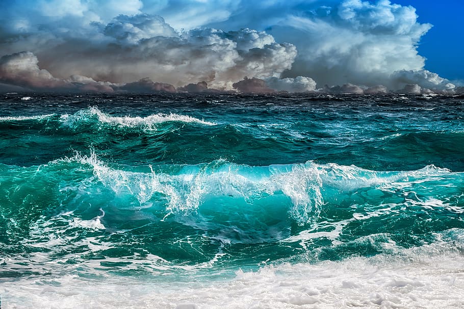 olas, mar, cielo, nubes, tormenta, playa, paisaje, marina, pacífico, agua