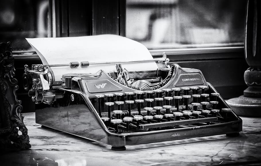 typewriter, write, tap, keys, paper, clamping, type, vintage, retro, old