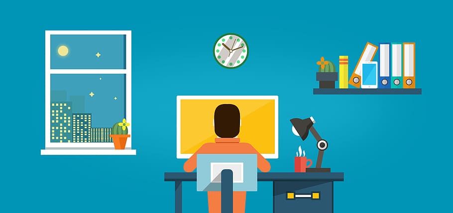 worker, desk, -, working, home, business, background, illustration, people, concept