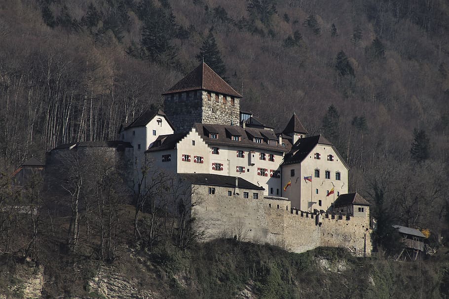liechtenstein, alto, castelo, principesco, paisagem, rocha, construção, alvo, pedra, crepúsculo