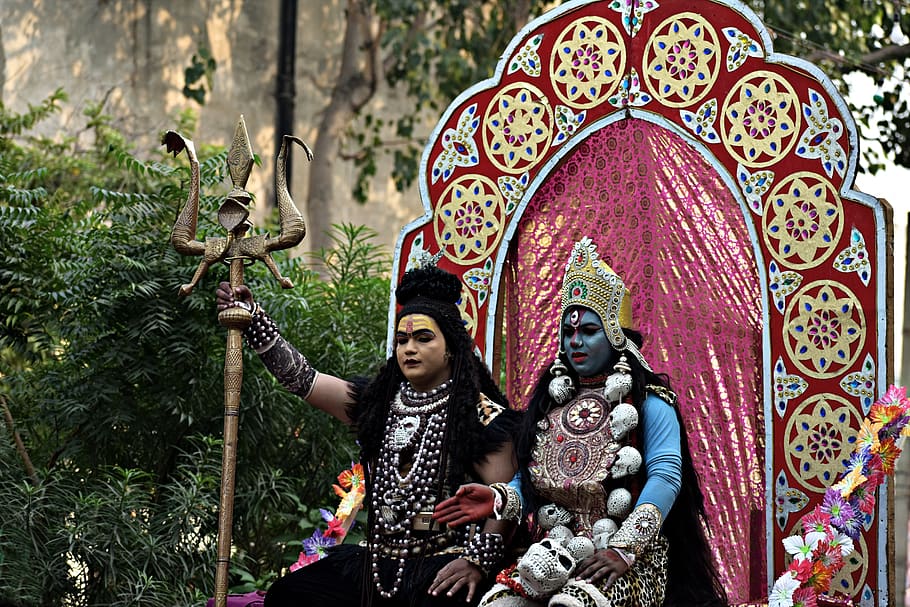 disfraz, ramleela, ramayana, shiva, kali, dusshera, desfile, vestimenta tradicional, mujeres, día