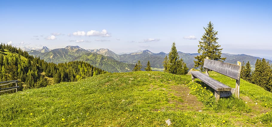 bank, mountains, alpine, view, sky, landscape, nature, panorama, outlook, rest