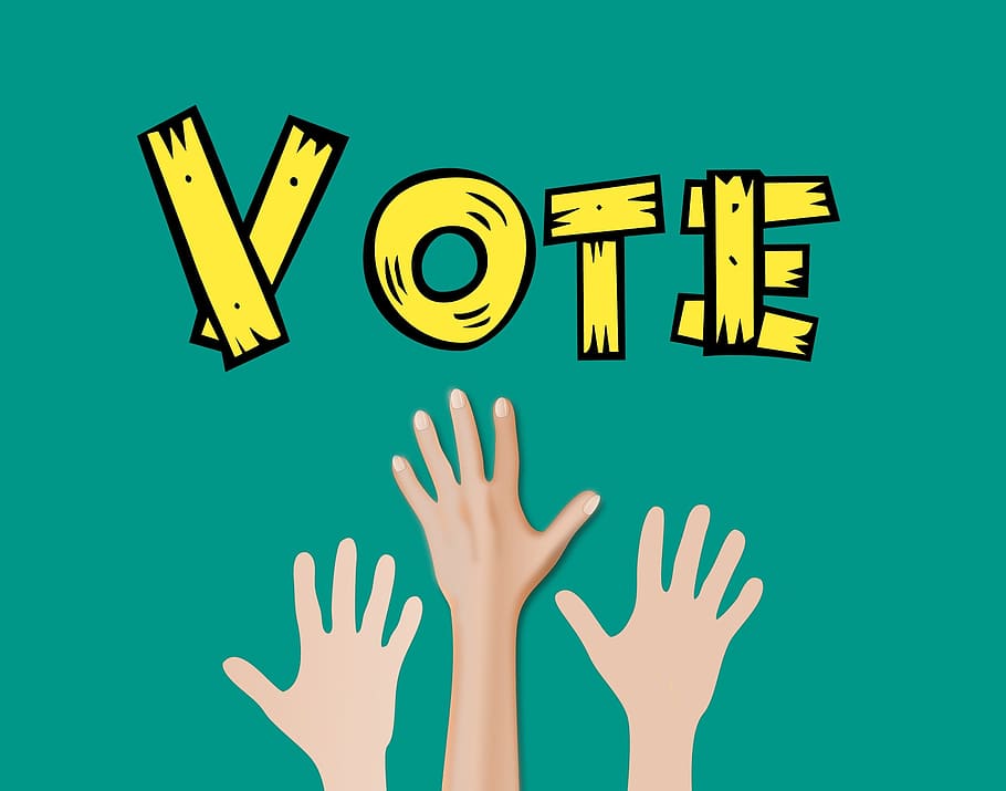 illustration, voting., time, vote, -, raise, hand, let, voice, heard.
