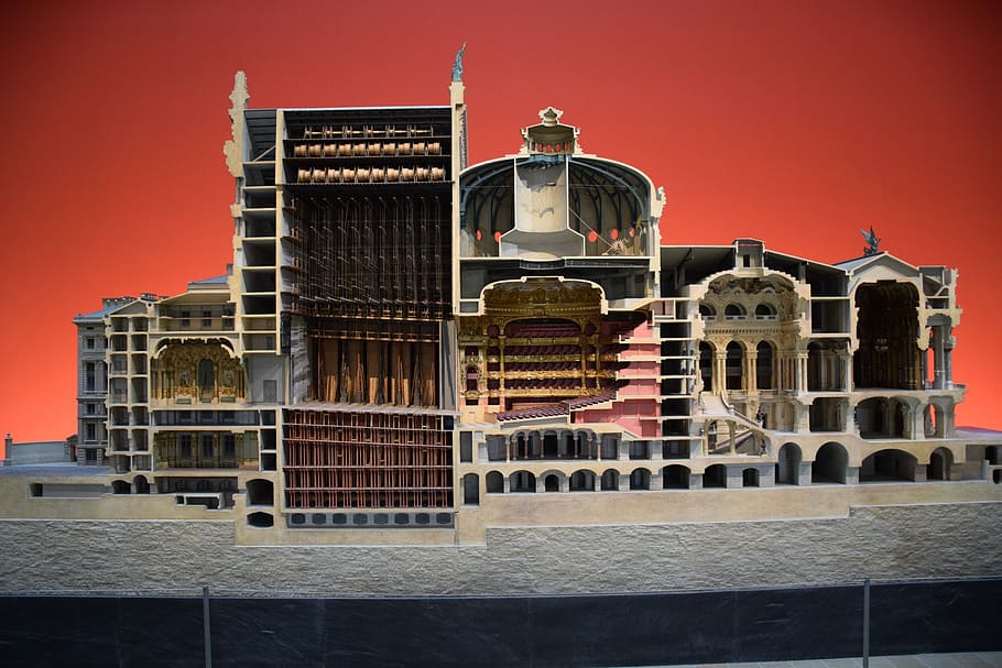 model, cross-section, opera, paris, france, orsay, theatre, building, architecture, famous