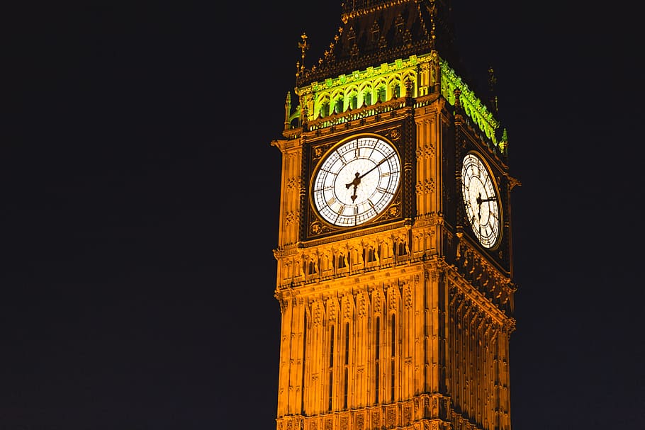 Big Ben, Londres, noche, torre, Inglaterra, Reino Unido, negro, oscuro, reloj, hora
