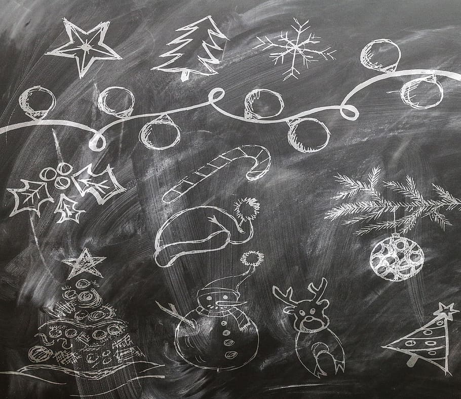 board, christmas, chalkboard, elements, doodle, decoration, celebration, black, background, deer