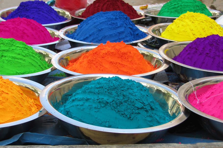 kapur India, berbagai, warna, warna-warni, India, pilihan, variasi, multi warna, pasar, cat bubuk