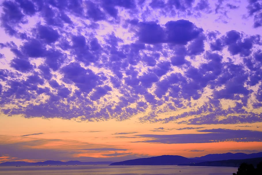puesta de sol, púrpura, cielo, cielos, nubes, nublado, naturaleza, paisaje, soñador, nube - cielo