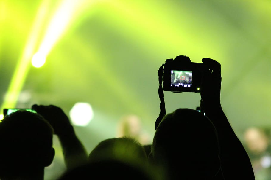 cámara, noche, concierto, luz, música, multitud, luces, festival, entretenimiento, audiencia