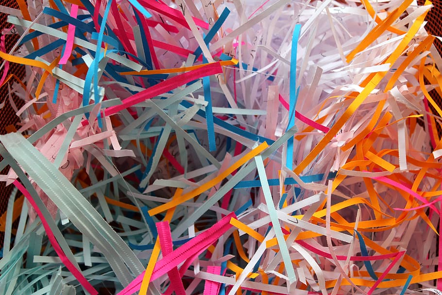 torn paper, waste, shredded, recycling, disposal, pile, cut, confidential files, material, confetti