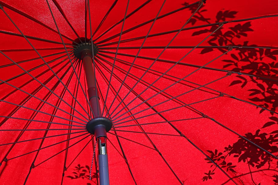 guarda-sol, verão, sombra, férias, guarda-chuva vermelho, plano de fundo, luz, cor, calor, vermelho