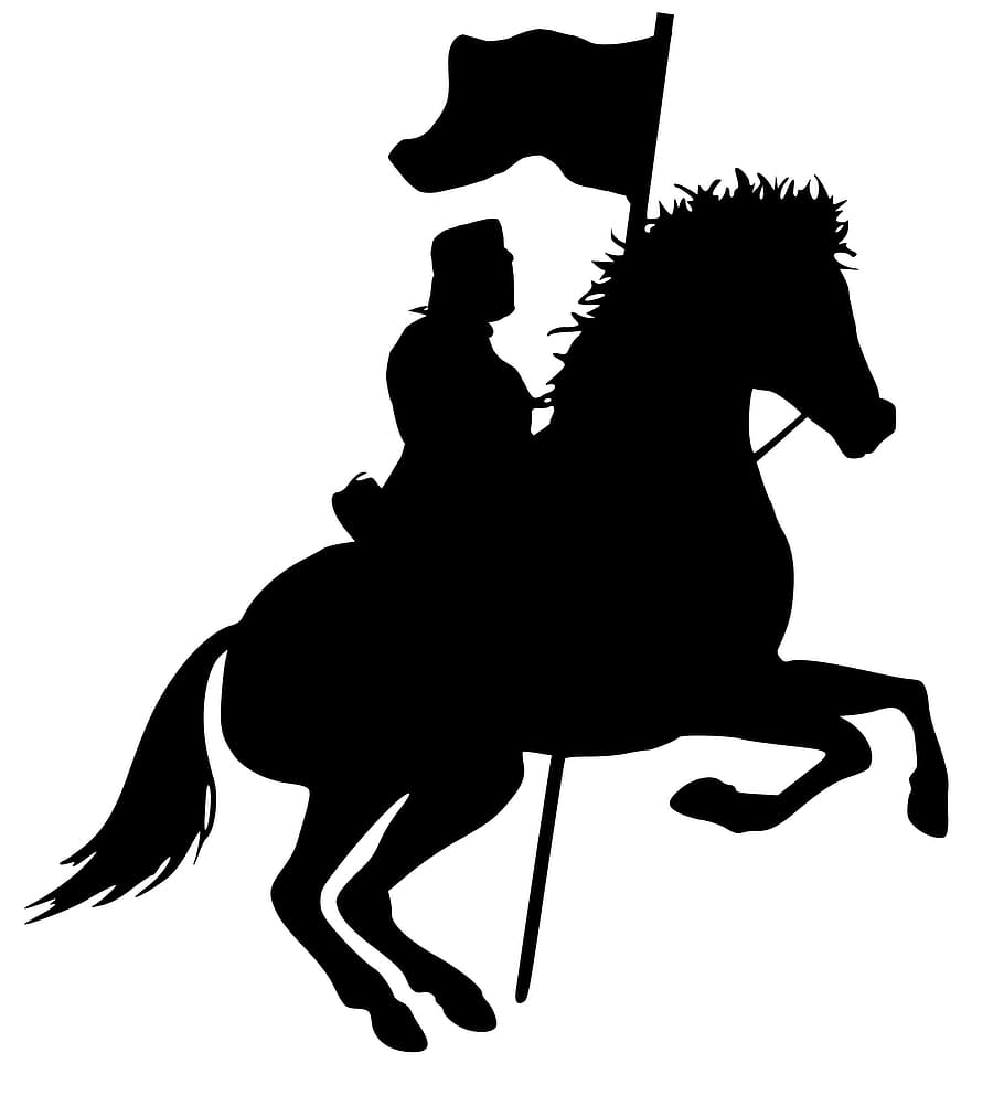siluet, pengendara, pemeliharaan, kuda., prajurit, ksatria, prajurit kerajaan, kuno, pejuang, kuda