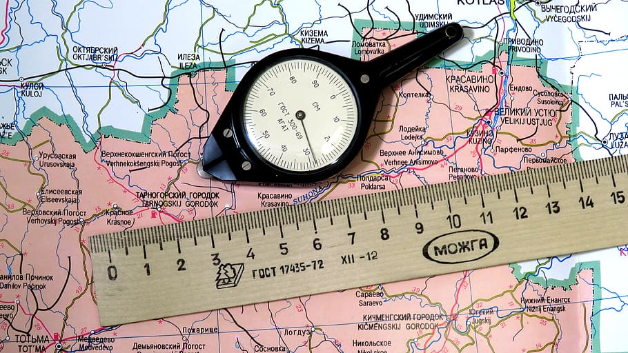 cuentakilómetros, mapa, línea, equipo, medición, escala, precisión, medida, longitud, ninguna persona