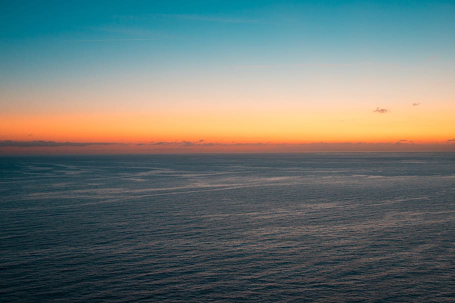 hermosa, puesta de sol, océano, fondo, azul, calma, tarde, gradientes, minimalismo, minimalista
