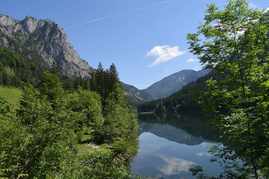 austria, presceny klause, styria, water, landscape, water reflection, mirroring, mountains, waters, nature