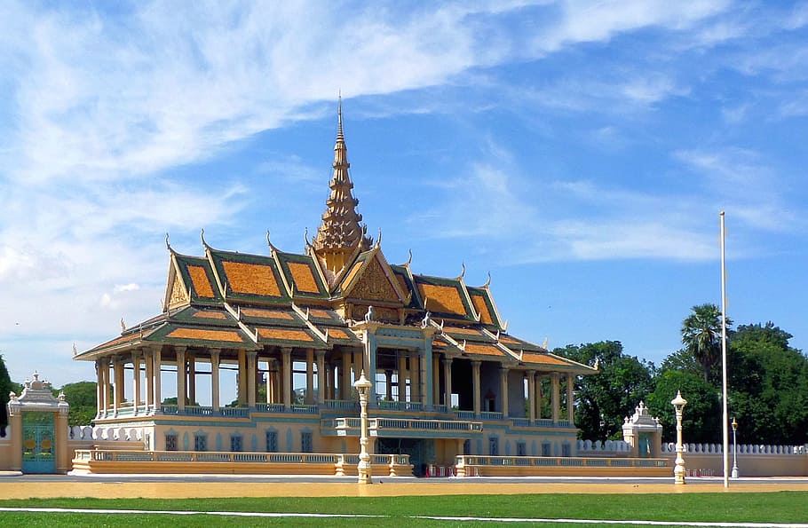 entrada do pavilhão de estilo budista, royal, palácio, phnom penh, camboja, pavilhão, reino, budista, budismo, monarquia