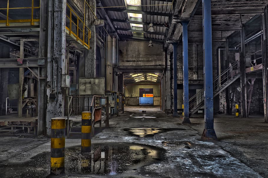 lugares perdidos, fábrica, salón, industria, abandonado, salón de comercio, viejo, obsoleto, edificio, atmósfera