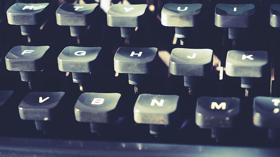 máquina de escrever, digitando, escrita, escritor, vintage, escritores, chaves, tecnologia, dentro de casa, quadro completo