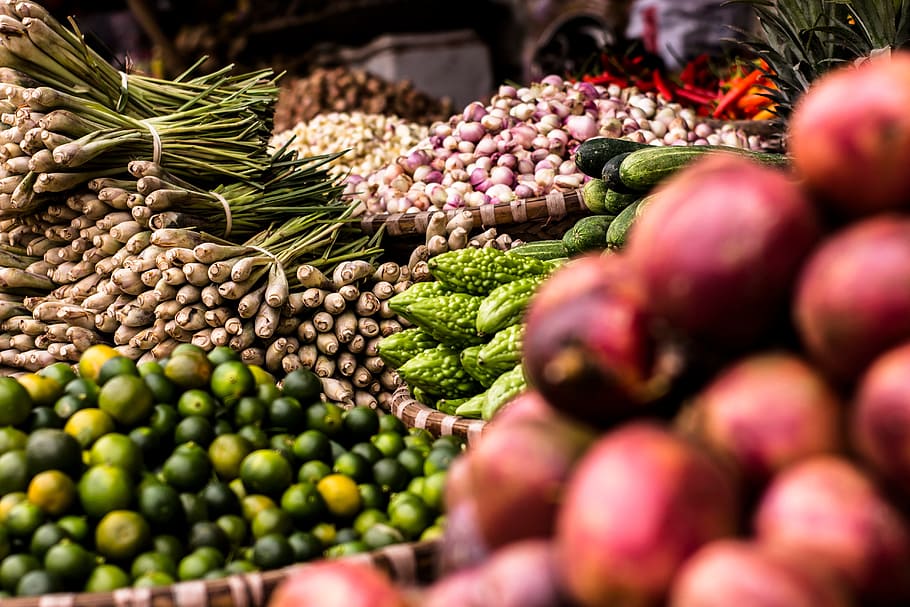 vegetable market, food market, healthy, ingredient, ingredients, lime, market, onion, onions, vegetable